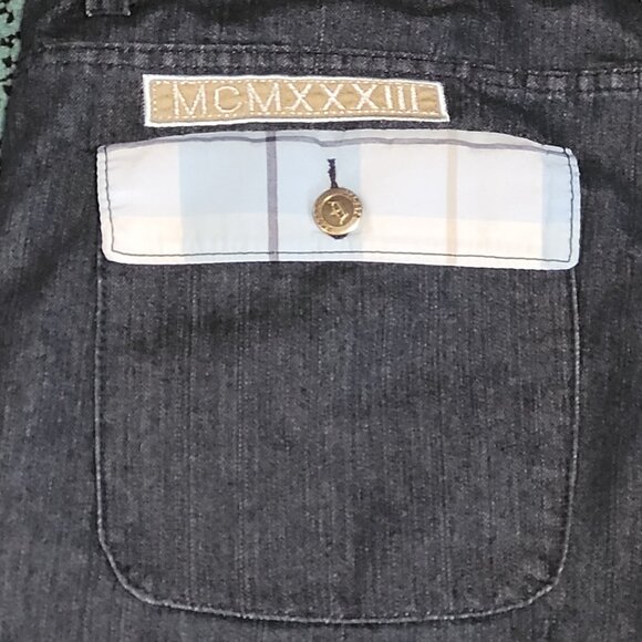 Y2K RETRO RARE RED APE BLUE & WHITE PLAID DETAIL MEN'S DENIM JEAN SHORTS EUC 44 - Picture 6 of 10